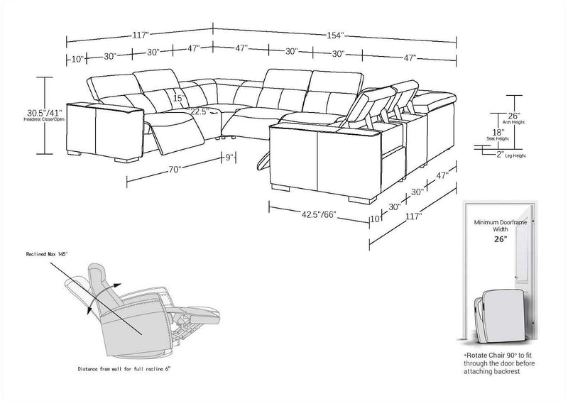 1208 - 8 Piece U Shaped Leather Sectional With 4 Power Recliners And Power Headrests - Beige