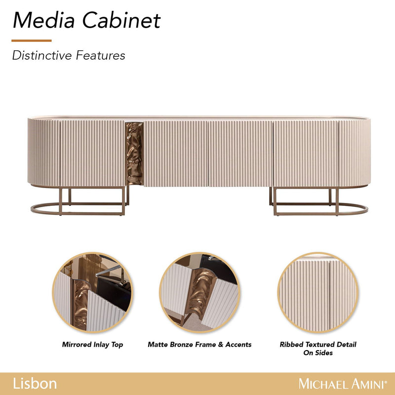 Lisbon - Media Cabinet - Silky Cream / Bronze - R&R Furniture Gallery (Fountain Valley, CA)