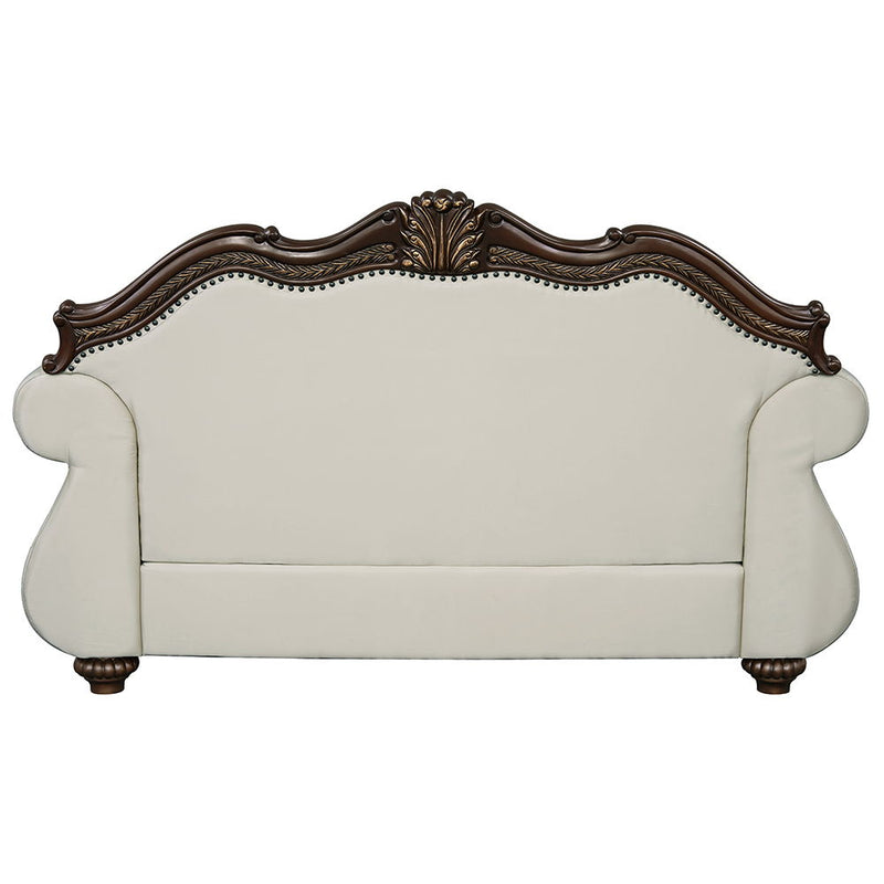 Pierce - Loveseat With 3 Pillows - Beige Fabric & Cherry - R&R Furniture Gallery (Fountain Valley, CA)