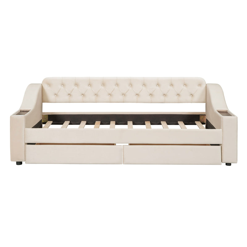 Upholstered Daybed With Storage Armrests And USB Port - R&R Furniture Gallery (Fountain Valley, CA)