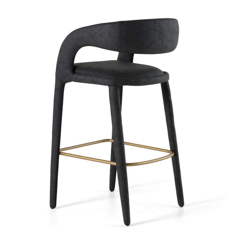 Faerron - Modern Black Leatherette Bar Chair — view 4
