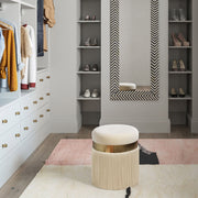 Upholstered Melody Tasseled Ottoman by TOV Furniture featuring a plush fabric and decorative tassels on a sturdy base.