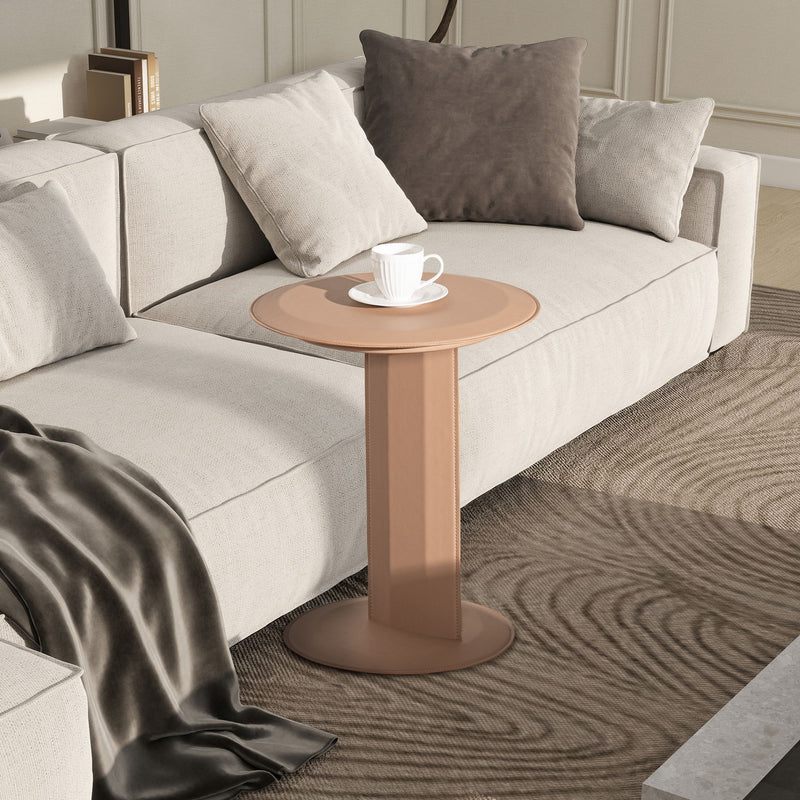 Mode - Leatherette Round C-Shaped Sofa Side Table - Saddle Brown - R&R Furniture Gallery (Fountain Valley, CA)
