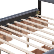 DreamHaus upholstered platform storage bed with classic headboard and built-in drawers, no box spring needed, in a modern bedroom setting.