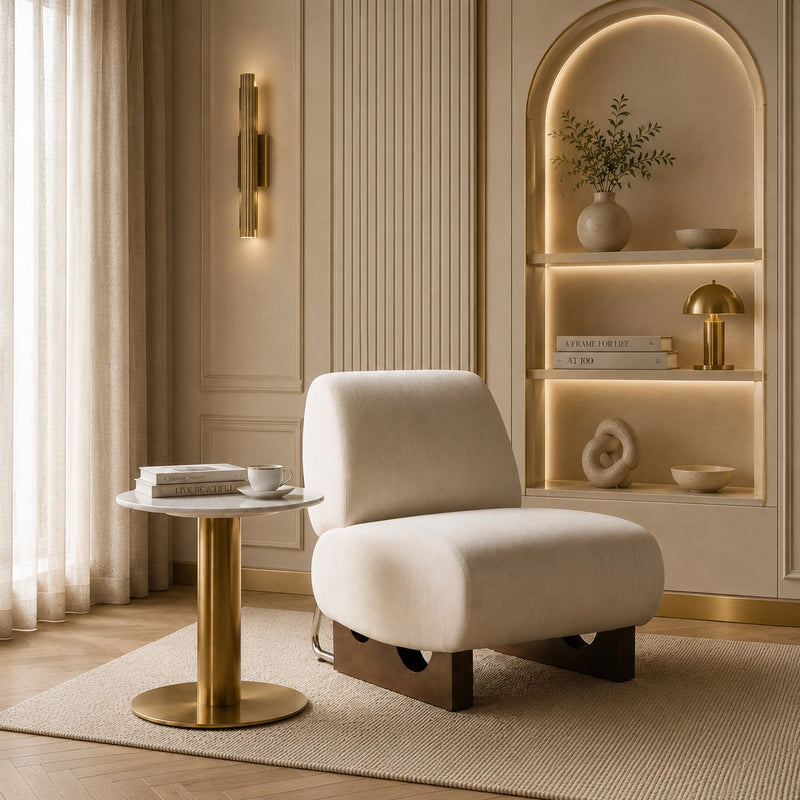 Fairway - Glam White Marble and Brushed Gold Tall End Table — view 4