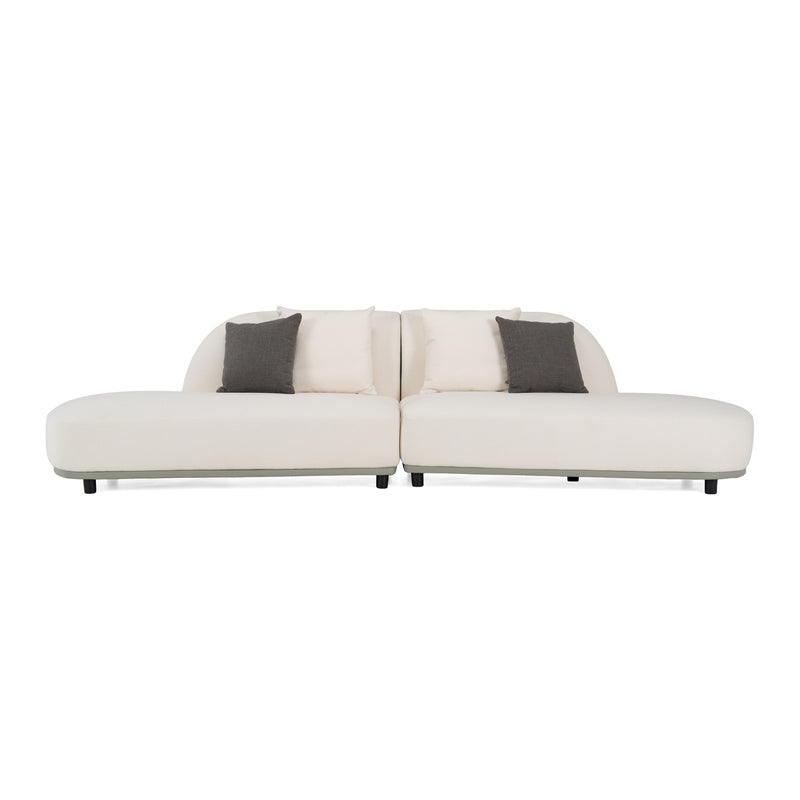 Falcone - Contemporary Off-White + Grey Bonded Leather Curved Sectional Sofa — view 4