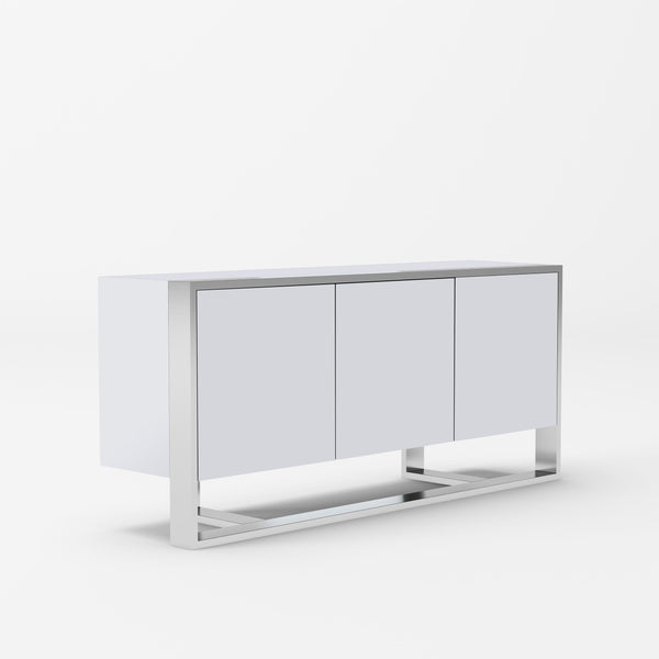 Fauna - Modern White High Gloss & Stainless Steel Buffet