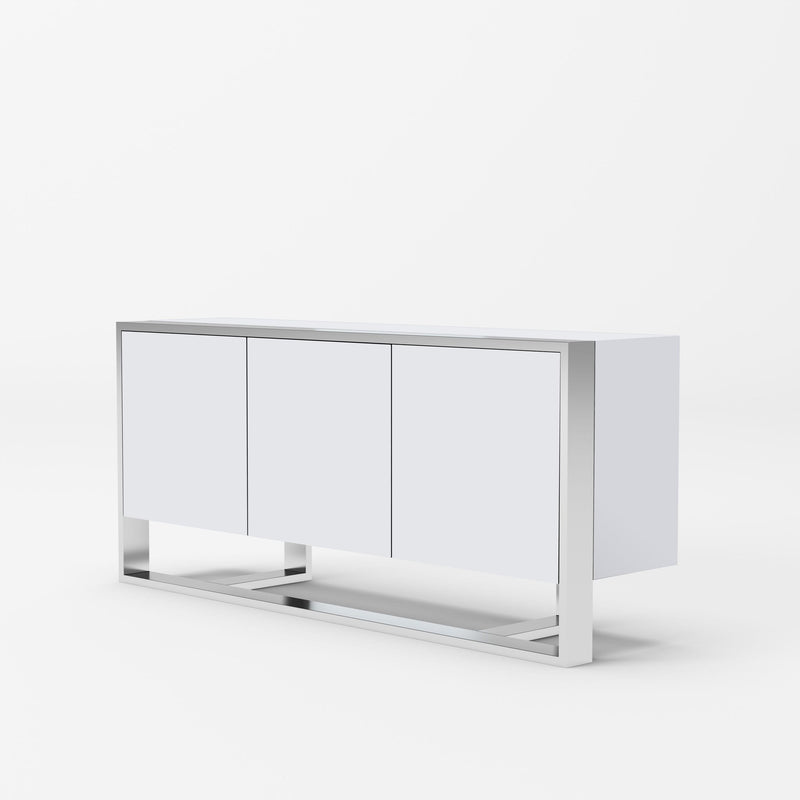 Fauna - Modern White High Gloss & Stainless Steel Buffet — view 2