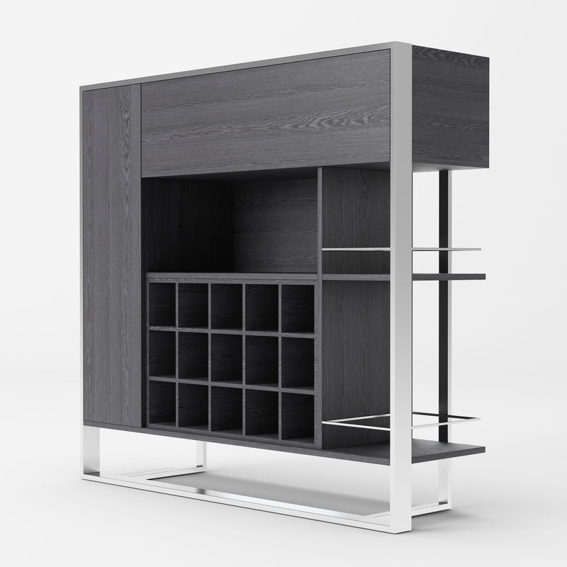 Fauna - Elm Grey & Stainless Steel Wine Cabinet