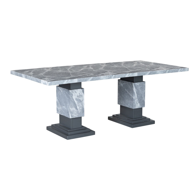 Michelle - Dining Table With Double Pedestal Marble Detailing - Gray - R&R Furniture Gallery (Fountain Valley, CA)