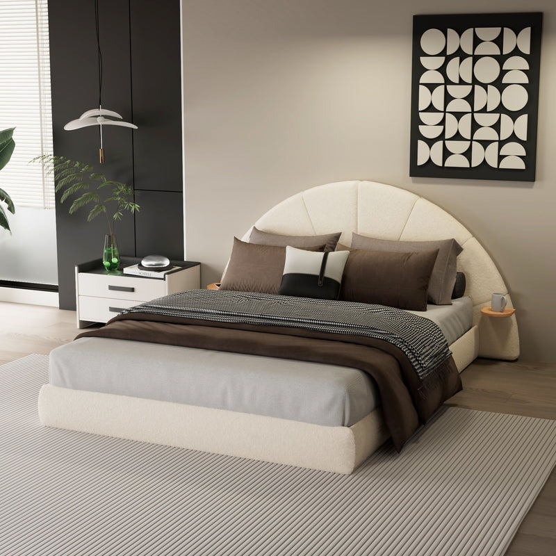 Queen Arched Bed With Small Table, Floor Standing Design - Beige - R&R Furniture Gallery (Fountain Valley, CA)