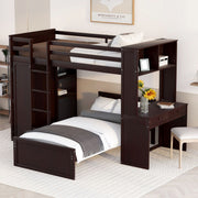 DreamHaus loft bed with stand-alone bed, shelves, desk, and wardrobe, featuring a modern design and versatile storage options.
