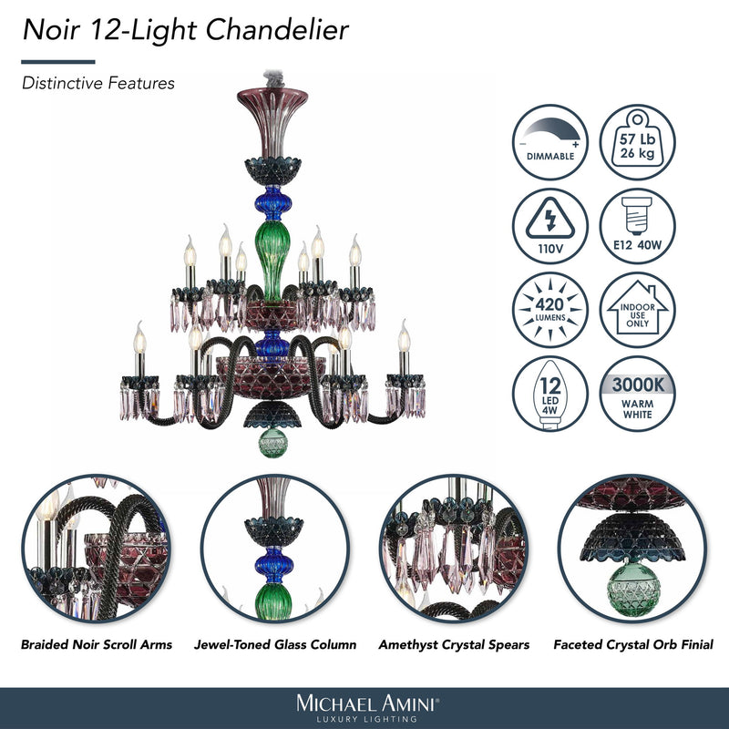 Michael Amini Lighting - Noir 12-Light Traditional Crystal Chandelier - Black