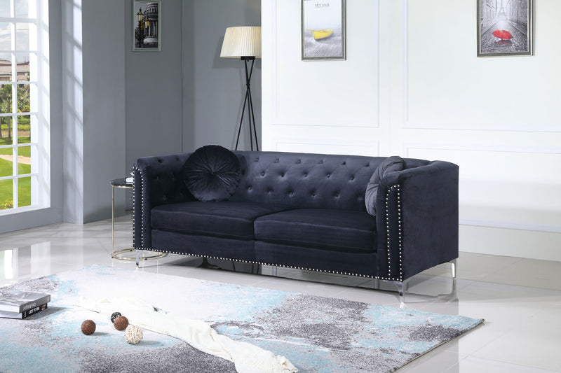 Contemporary Pompano sofa by Glory Furniture, elegant stationary sofa with plush cushions and modern design in a living room setting