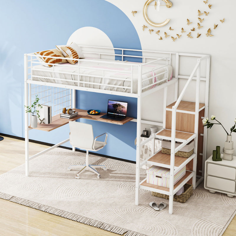 Loft Bed With Desk And Grid, Stylish Frame With Lateral Storage Ladder And Wardrobe - R&R Furniture Gallery (Fountain Valley, CA)