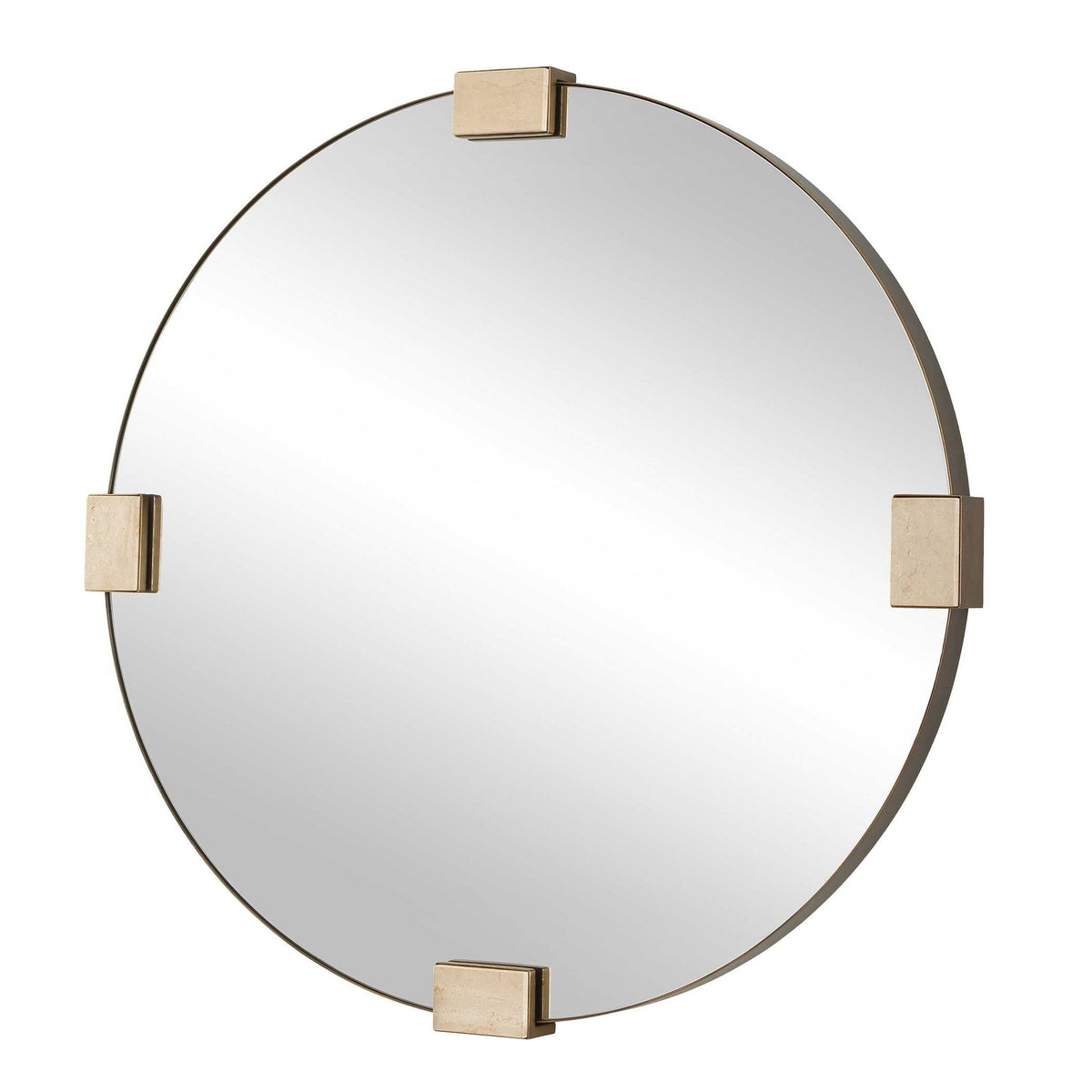 Russo - Travertine Round Mirror - Bronze / Brown / Gold