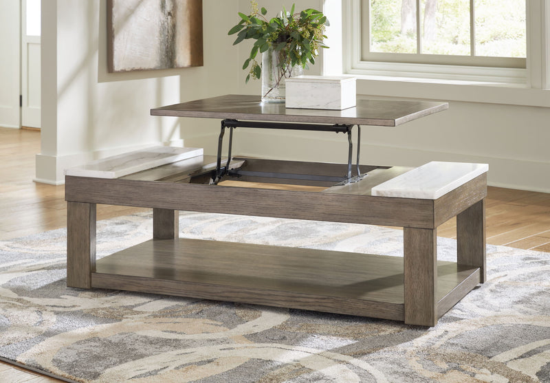 Loyaska - Lift Top Cocktail Table - Grayish Brown / White - R&R Furniture Gallery (Fountain Valley, CA)