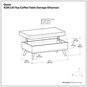 Simpli-Home Owen multifunctional square coffee table with storage ottoman, featuring a cushioned top and wooden legs for versatile use.