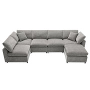 Luxe & Co. modern modular cloud sofa bed with six seats, sectional couch set with ottoman, U-shaped convertible sleeper for living room