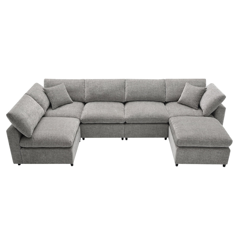 Luxe & Co. modern modular cloud sofa bed with six seats, sectional couch set with ottoman, U-shaped convertible sleeper for living room