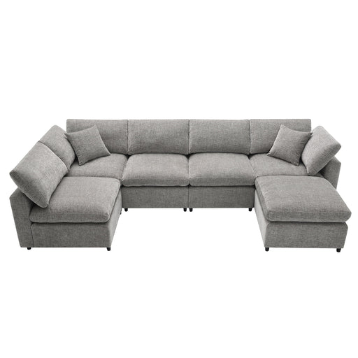 Luxe & Co. modern modular cloud sofa bed with six seats, sectional couch set with ottoman, U-shaped convertible sleeper for living room