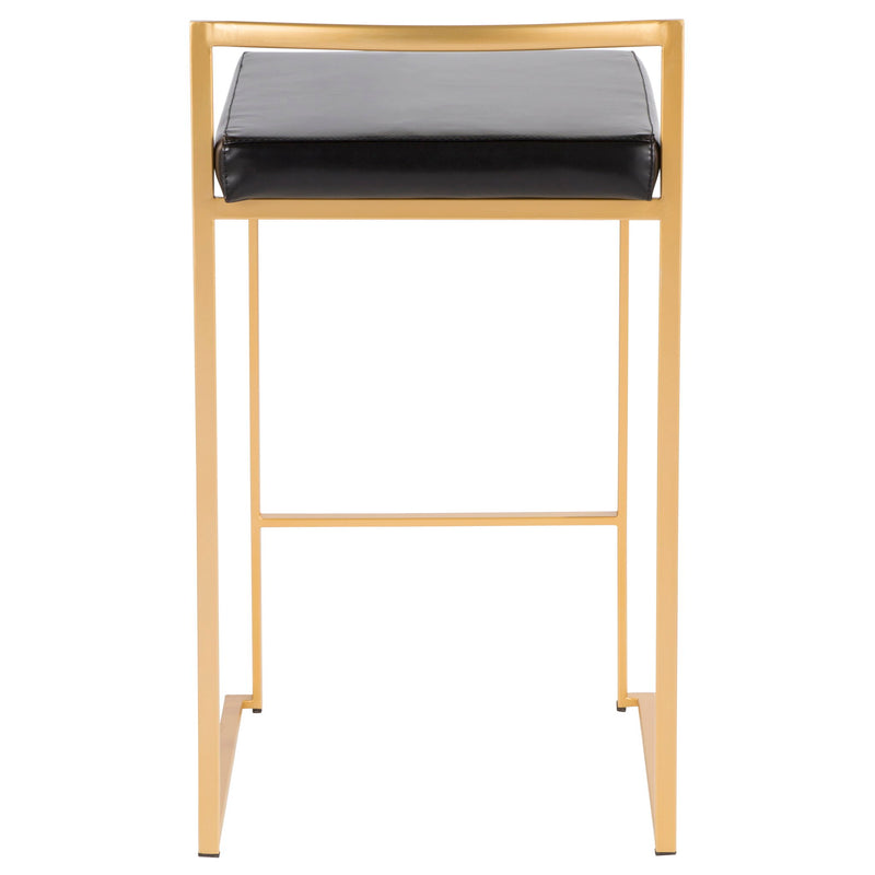Set of two Lumi Source Fuji contemporary glam design counter stools with sleek wooden legs and upholstered seats.