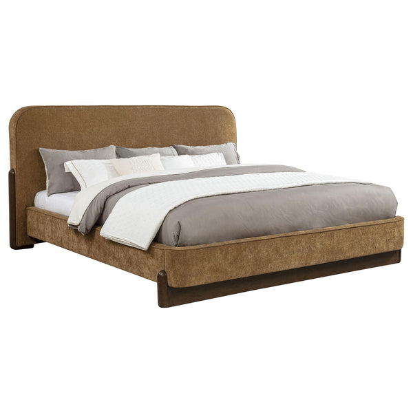 Baldacci Upholstered Eastern King Platform Bed Curry and Walnut