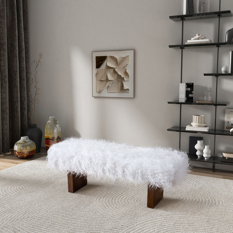 Henley - Fur Bench - White Khaki - R&R Furniture Gallery (Fountain Valley, CA)
