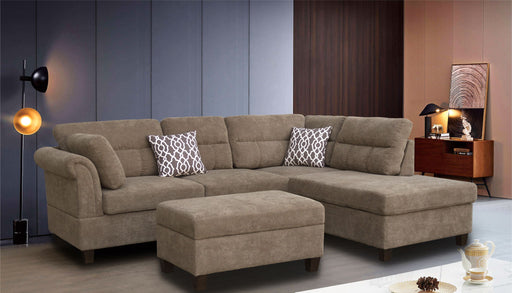 Diego - Fabric Sectional Sofa With Right Facing Chaise, Storage Ottoman, And 2 Accent Pillows - R&R Furniture Gallery (Fountain Valley, CA)