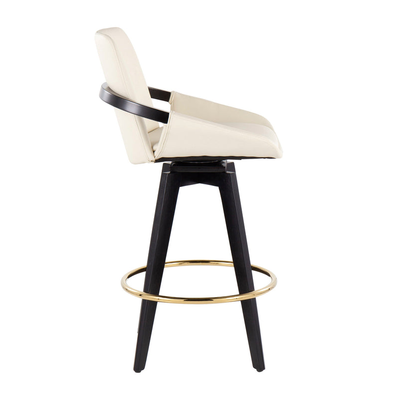 Pair of Lumi Source Cosmo contemporary counter stools with swivel seats, fixed height, round footrests, in a set of two.