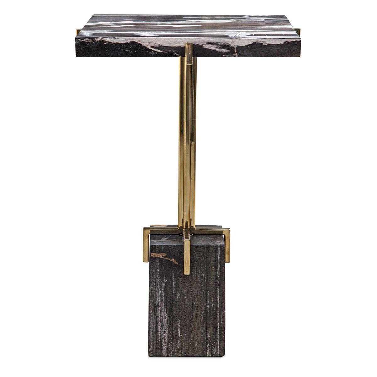 Rowman - Petrified Wood Accent Table - Bronze