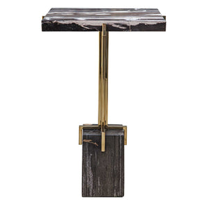 Rowman - Petrified Wood Accent Table - Bronze
