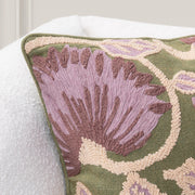 Olive green and multi-colored 22-inch Classic Home Folly accent pillow with a textured fabric design.