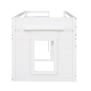 DreamHaus loft bed with integrated cabinet and shelf, showcasing a compact, modern design ideal for space-saving bedroom setups.