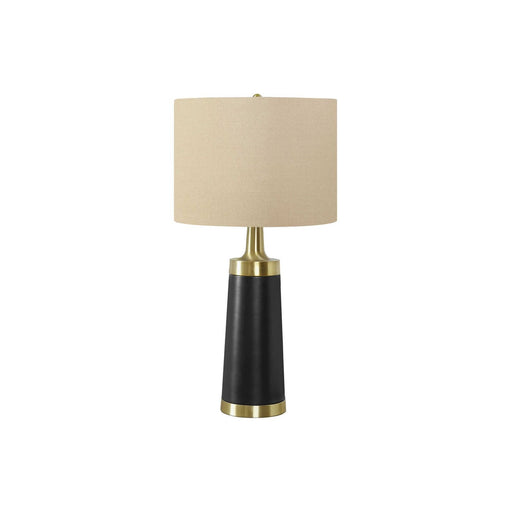 Contemporary black and cream resin table lamp with a sleek design, perfect for modern living spaces by 8th Street.