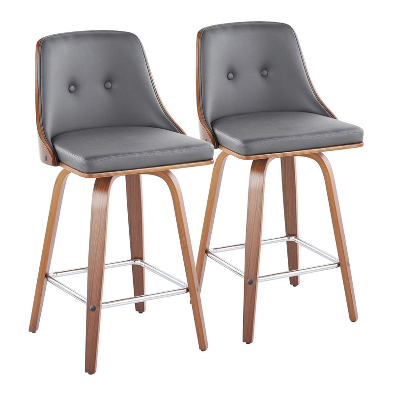 Set of two Lumi Source Gianna mid-century modern counter stools with swivel, square footrest, and fixed height design.