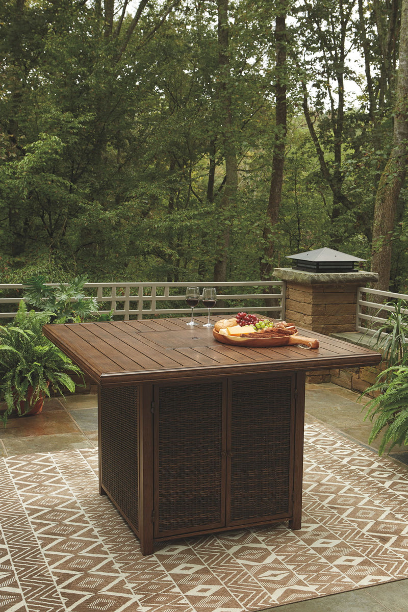 Paradise Trail - Square Bar Table w/Fire Pit - Medium Brown - R&R Furniture Gallery (Fountain Valley, CA)
