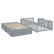 DreamHaus storage daybed with fence guardrails, two drawers, and convertible design for independent floor bed and daybed use.