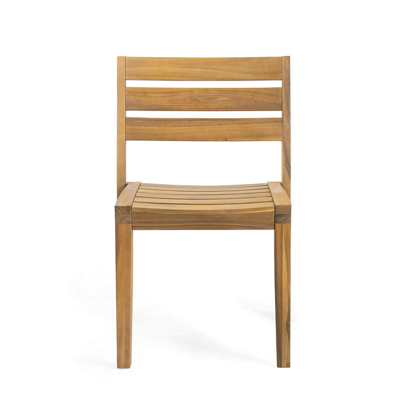 Outdoor 3-piece dining set by Noble House with teak table and chairs, perfect for patio outdoor dining.