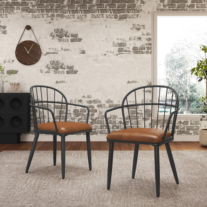 Industrial Inspired Upholstered Dining Chair Set With Metal Legs (Set of 2) - Brown - R&R Furniture Gallery (Fountain Valley, CA)