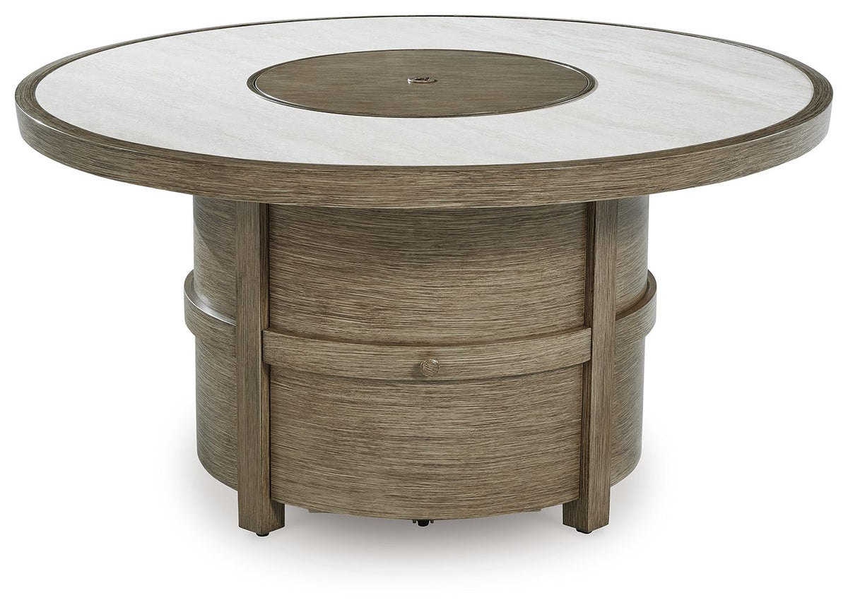 Rainier Ranch - Round Fire Pit Table - Beige - R&R Furniture Gallery (Fountain Valley, CA)