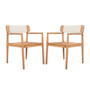 Creative Braided Acacia Wood Outdoor Dining Table And Chairs With Armrests (Set of 2) - Teak / White - R&R Furniture Gallery (Fountain Valley, CA)