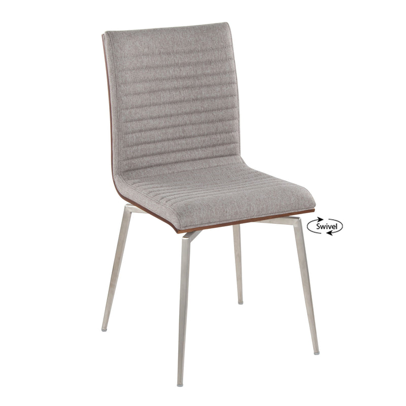 Lumi Source Mason contemporary dining chair set of 2 with swivel seats and modern design, featuring sleek upholstery and wooden legs.
