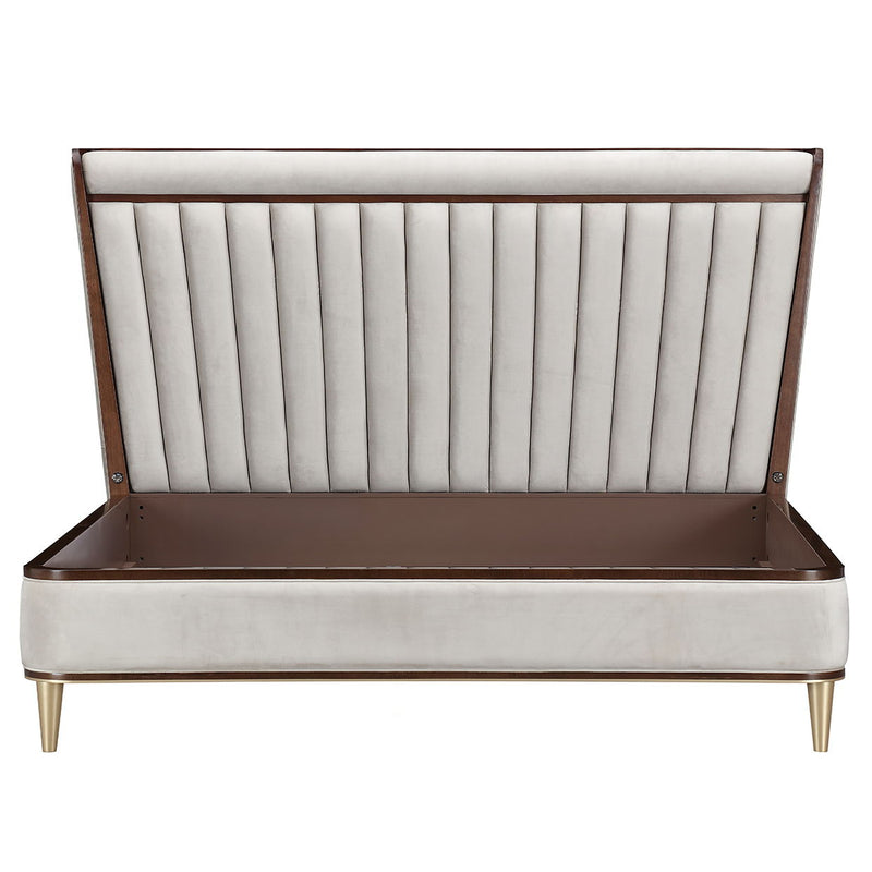 Houston - Eastern King Channel Tufted Panel Bed - Porcini / Walnut - R&R Furniture Gallery (Fountain Valley, CA)