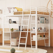 Loft Bed With 4 Layers Of Shelves And L-Shaped Desk, Stylish Metal Frame Bed With A Set Of Sockets, USB Ports And And Wireless Charging - R&R Furniture Gallery (Fountain Valley, CA)