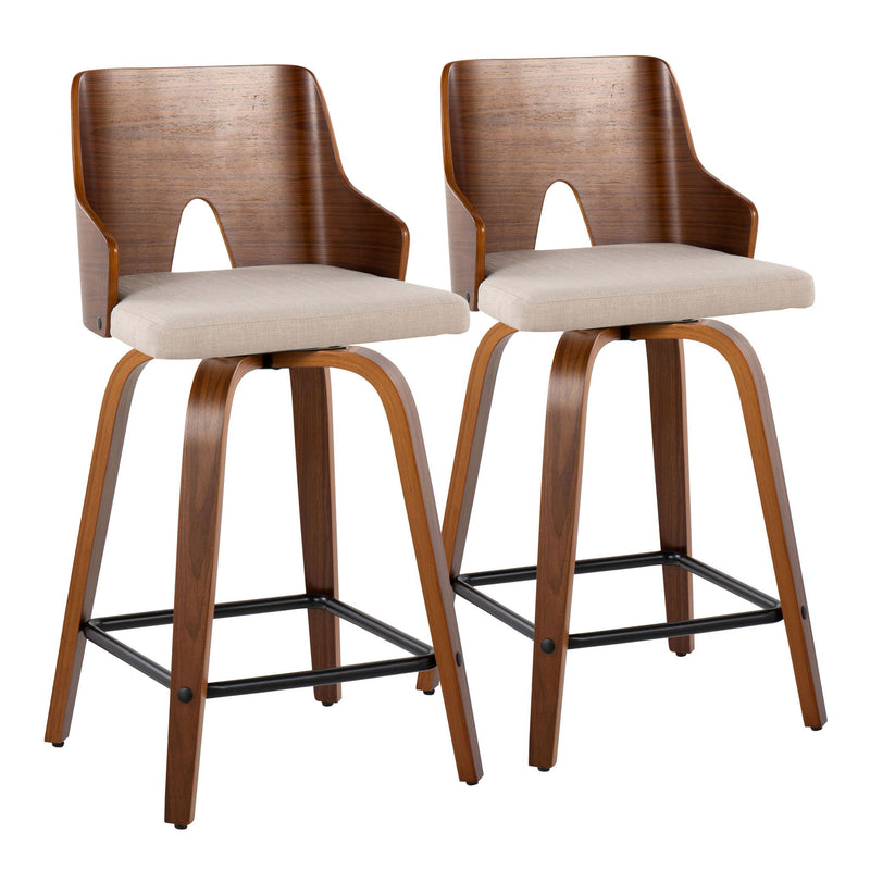 Pair of Lumi Source Ariana mid-century modern counter stools with wooden legs and upholstered seats, set of 2.
