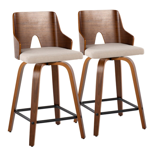 Pair of Lumi Source Ariana mid-century modern counter stools with wooden legs and upholstered seats, set of 2.