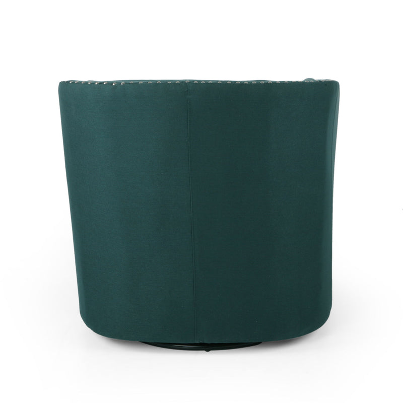 Modern upholstered Noble House swivel club chair with nailhead trim, featuring a plush seat and stylish armrests.
