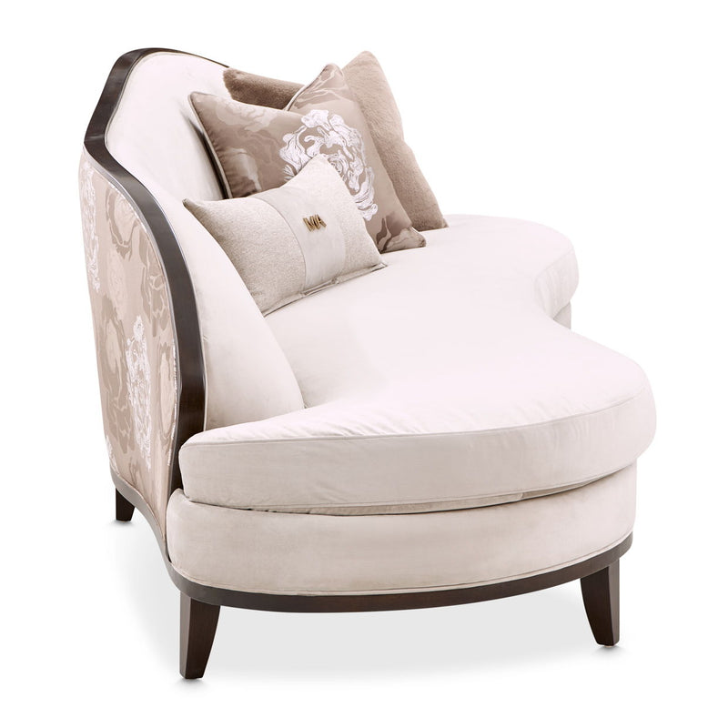 Camellia Field - Asymmetrical Velvet Sofa - Beige / Dark Brown - R&R Furniture Gallery (Fountain Valley, CA)