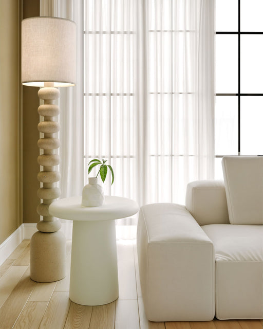 Modus Sven wooden end table in rice finish, featuring a simple stand-alone design with a smooth wooden surface.